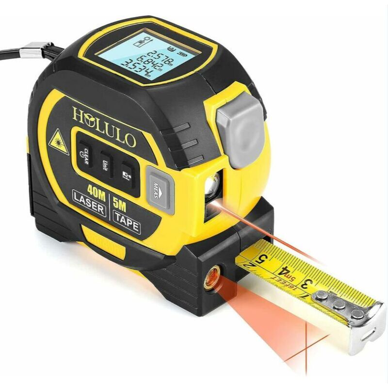 Gabrielle - 3 in 1 Digital Laser Measuring Device with Crossed Laser Line, 131ft Digital Laser Distance Meter, 16ft Large Tape Measure with lcd