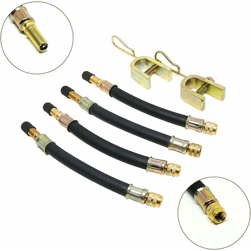 Gabrielle - 4pcs Extension Valve de Pneu et 2pcs Pinces, Longueur 15cm, Pneu Valve Rallonge, Pneu Valve de Adaptateur, Air Pneu Valve Extension, pour