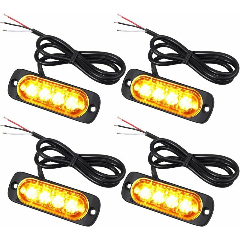 Gabrielle - 4X Feux de Pénétration à 4 LEDs 12/24V Gyrophare led Orange Feux Flash Voyant d'Alarme Urgence Strobe Clignotants Auto IPX-4 pour Van
