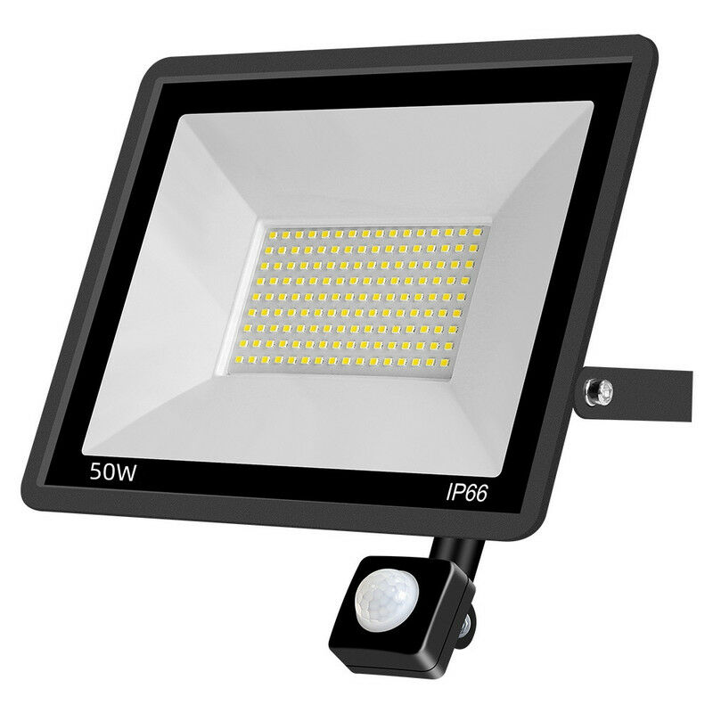 50W Projecteur led Exterieur Detecteur de Mouvement, IP66 Étanche Spot led Avec Détecteur, 5000LM 7000K Blanc Froid Eclairage Exterieur, Lampe