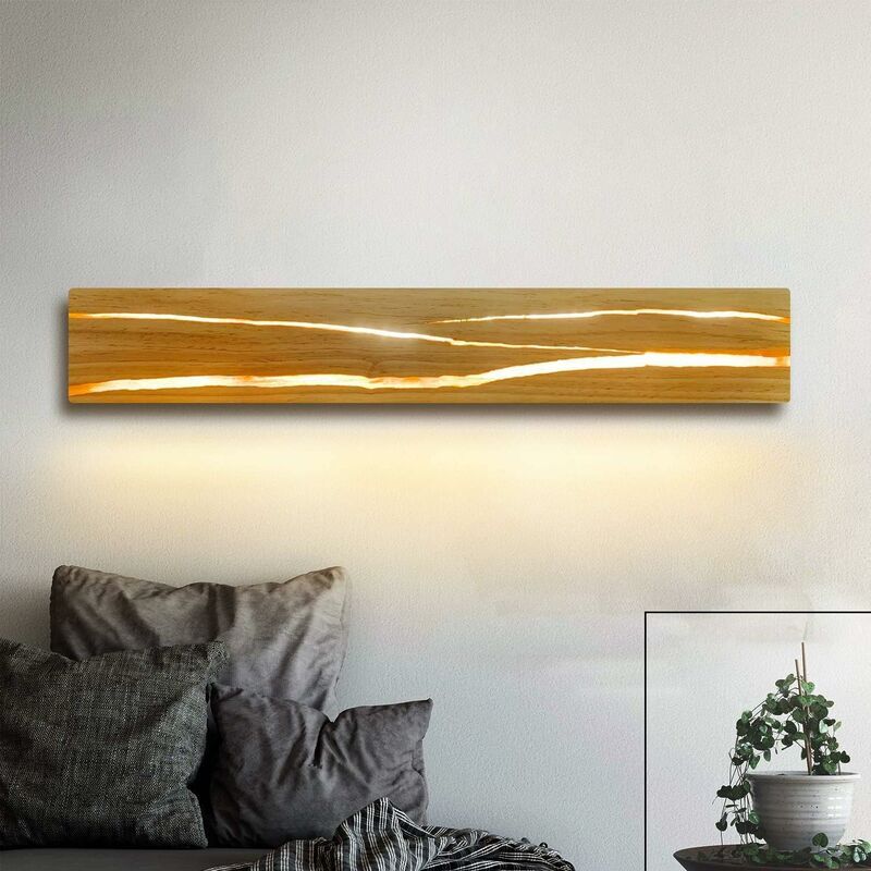 Applique murale d'intérieur en bois pour chambre à coucher - 3000K led blanc chaud 24W Veilleuse de couloir rotative avec barre d'interrupteur