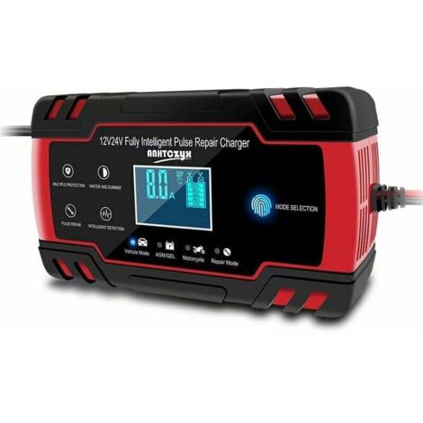 GABRIELLE Autobatterieladegerät, 8A 12V/24V Autobatterieladegerät, vollautomatisches Autobatterieladegerät mit LCD-Display, Batterieladegerät mit Mehrfachschutz (1)