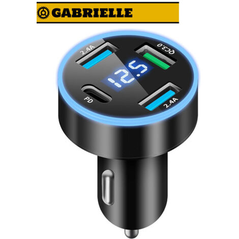 GABRIELLE Caricabatterie rapido per auto USB C a 4 porte, presa QC3.0&PD&2.4A da 50 W, caricabatterie rapido USB con voltmetro a LED per iPhone, Android, Samsung