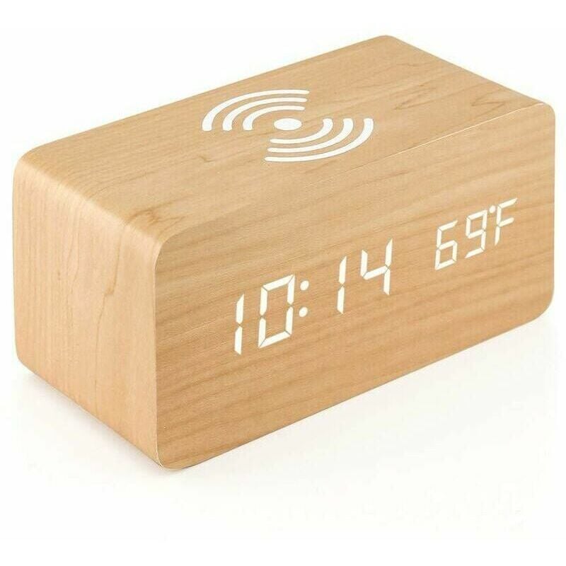 Digital Alarm Clock with Wireless Charger, led Desk Alarm Clock, Temperature Display - Gabrielle