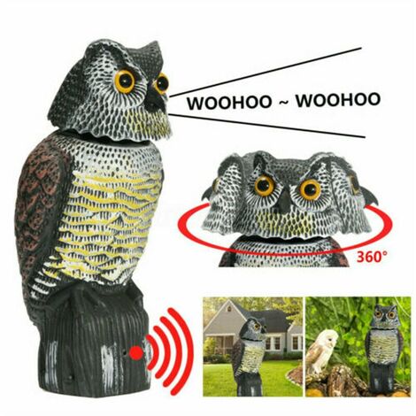 GABRIELLE Effaroucheur d'oiseau réaliste tête rotative son hibou rôdeur leurre répulsif Protection antiparasitaire épouvantail jardin cour déplacer
