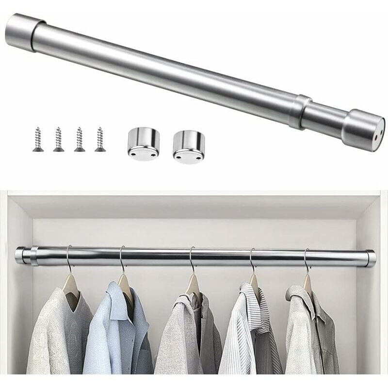 Gabrielle - Extendable Wardrobe Rod Stainless Steel 48cm to 80cm Adjustable Telescopic Curtain Rod Corrosion Resistant Extendable Wardrobe Tube for