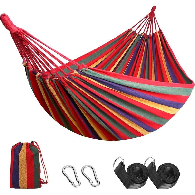 Hamac en Toile de Parachute Portable Coton Hamac de Jardin Respirant Portable de Voyage Camping pour Double Charge Maximale 200 kg Multicolore (260 x