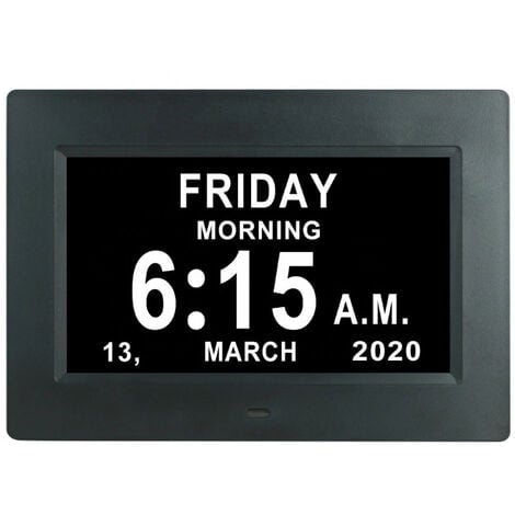 GABRIELLE Horloge calendrier numérique One Piece 7 pouces avec date et heure, horloge Alzheimer pour parents, machine de rappel de médicaments pour grands-parents et enfants-noir-204×143×24mm