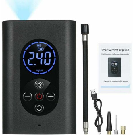 GABRIELLE Inflador de neumáticos Compresor de aire portátil Bomba de aire eléctrica de 150 PSI con manómetro Luz LED Banco de energía recargable USB de 4000 mAh Apagado automático para pelotas de bici