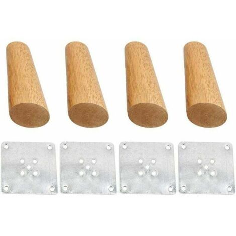 GABRIELLE Juego de 4 patas de madera maciza para muebles de 15 cm, patas de repuesto inclinadas con placa de montaje y tornillos para sofá, TV, cama y mesa de comedor.