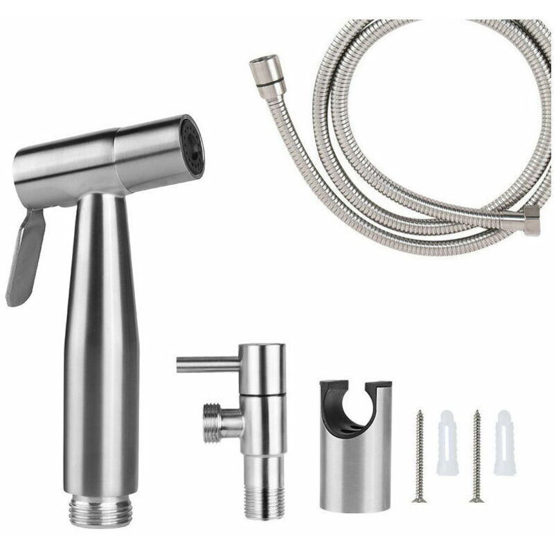 Kit Douchette wc , Tuyau de 1,5 m et Support, Adaptateurs de G1/2 argent - Gabrielle