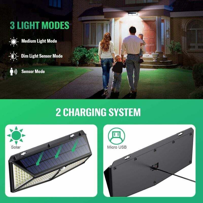 Lampe Solaire Extérieur 180 LED【Puissante éclairage - 900LM - 270° Angle】Détecteur de mouvement éclairage Solaire Extérieur Spot sans Fil Sécurité