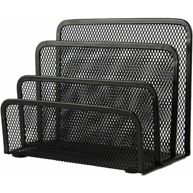 Gabrielle - letter tray with 3 compartments, letter organizer made of metal mesh, for documents, papers, letters, black