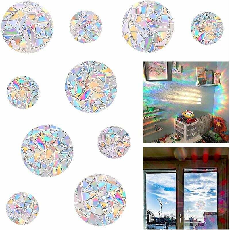 Lot de 10 Sticker,Anti Collision Arc-en-Ciel Fenêtre, Sticker Fenetre,Anti-collision Statique arc-en-ciel,Rainbow Prism Autocollant en Verre,Non