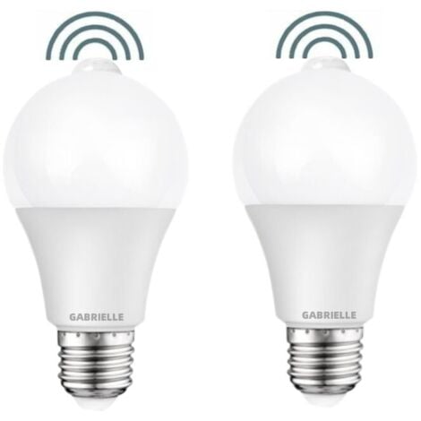 GABRIELLE Lot de 2 Ampoule LED Detecteur de Mouvement PIR, E27 Culot Vissé, 12W, 1000 Lumens (équivalent de 100 watts), 220V, 6000K Blanc Froid, Ampoules d'éclairage de Sécurité