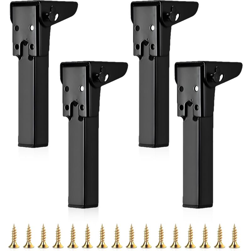 Gabrielle - Lot de 4 pieds de table pliants, pieds de table pliables, pieds de meubles noirs pratiques, pieds de meubles en métal, pieds de rechange