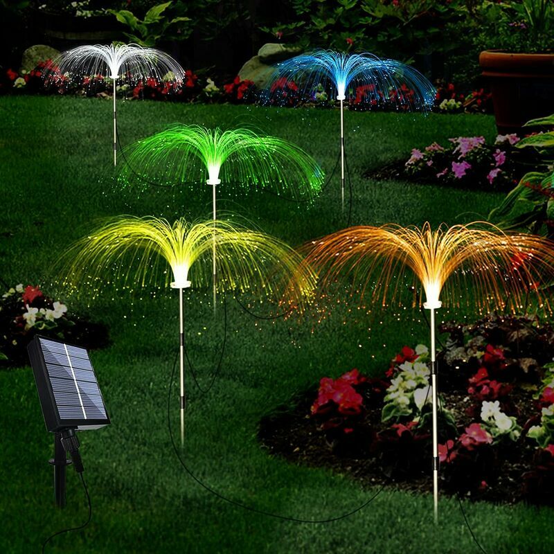 Gabrielle - Lot de 5 lampes solaires de jardin d'extérieur améliorées, 7 fleurs solaires à changement de couleur, lumière de méduse solaire