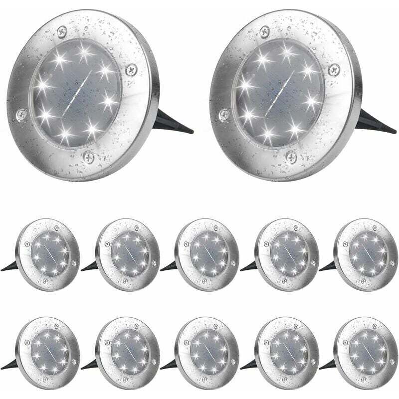 Lumière Solaire Extérieur Blanc Froid 6000k 12 Pack Etanche Lampe Solaire Spot Encastrable Pour Chemin Jardin Terrace Cour Pelouse - Gabrielle