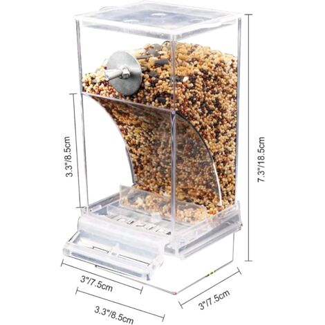 GABRIELLE Mangeoire À Oiseaux Automatique - Transparent Mangeoire/Comodor Interieur Exterieur pour Oiseau en Acrylique, Grai-nes pour Oiseaux, Perruches, Calopsittes, Accessoires d'oiseaux