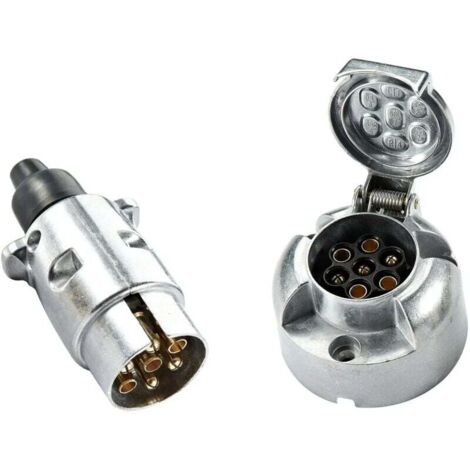 GABRIELLE Metall-Anhängerstecker und elektrischer Anhängerstecker, 7-poliger weiblicher 12V-Kupplungsstecker, 7-poliger männlicher wasserdichter Anhängerstecker aus Aluminiumlegierung für LKW, Wohnmob