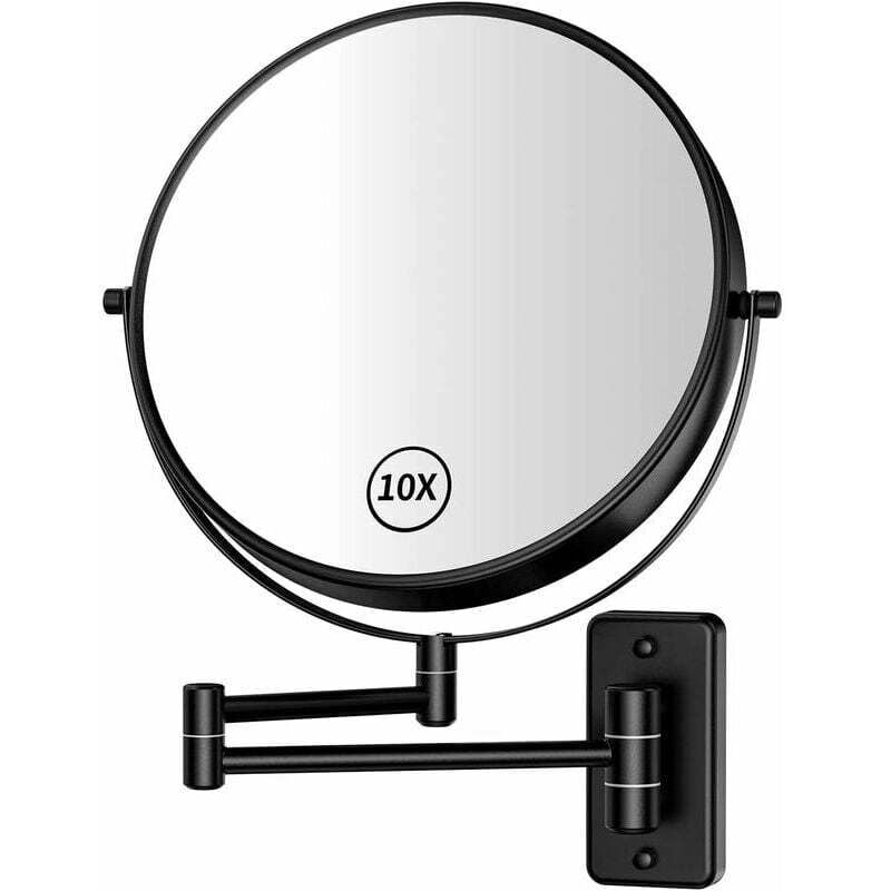 Miroir de maquillage mural de grande taille de 20cm avec grossissement 1X/10X miroir de courtoisie pivotant à 360° double face, miroir cosmétique
