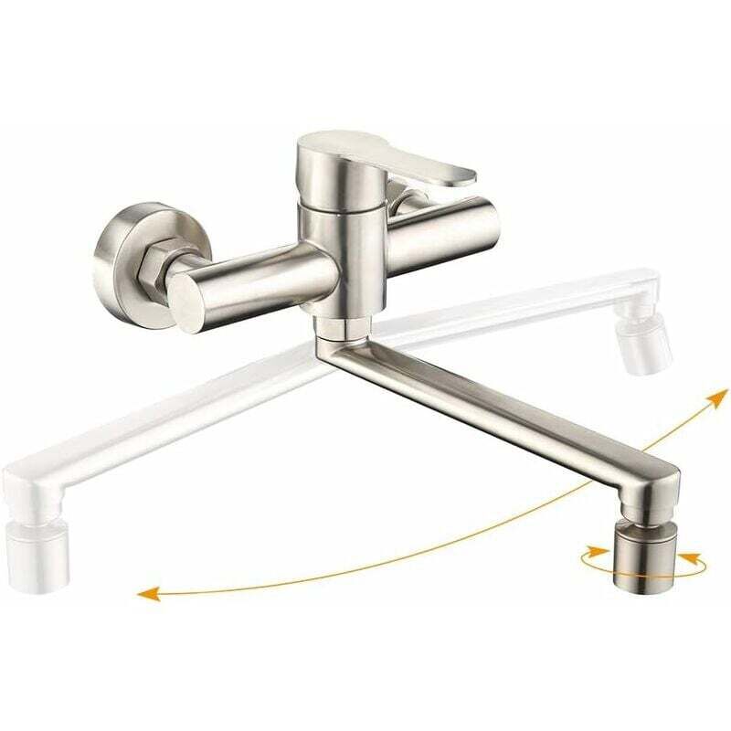 Gabrielle - Mitigeur Cuisine Mural 2 Jets d'eau Robinet de Cuisine Robinetterie Rotatif à 360° Montage Mural