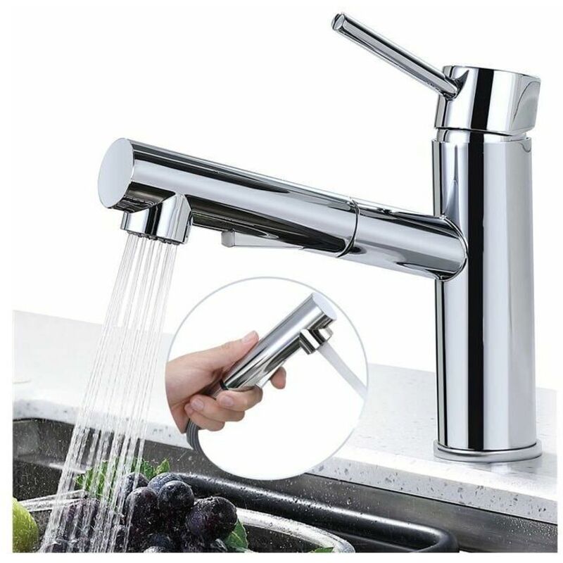 Mitigeur de Cuisine Rotatif à 120° Robinet d'Evier avec Douchette Extractible 2 Jets au Choix Chromé en Acier Inox Durable - Gabrielle