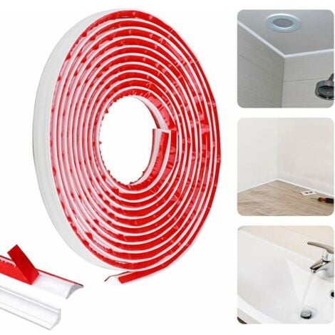 GABRIELLE Moulure Autocollante Flexible 5m Moulage en Quart de Rond Étanche Quart de Rond PVC Adhesif Quart de Rond PVC Blanc Quart de Rond Plastique Quadrant en PVC pour Joints de Mur Taille L 27mmx2