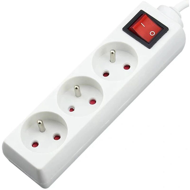 Multiprise monobloc 3 prises 16A avec rallonge interrupteur 3M 230 v avec sécurité enfant, Blanc - Gabrielle
