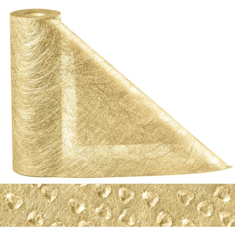 Gabrielle - Nappe intissé réutilisable 30 cm x 25 m - adaptée aux mariages, communions, baptêmes et toutes célébrations (doré)