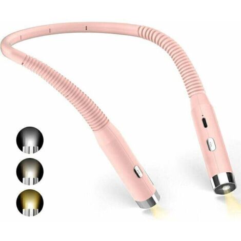 GABRIELLE Neck Reading Light, Rechargeable Reading Lamp in Bed, 3 Colors and 3 Adjustable Brightness Levels, 360° Foldable, USB LED Reading Light for Travel, Knitting, Camping (Pink)