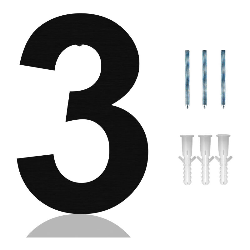 Numéro de maison 3D en acier inoxydable – 20,3 cm, 203 mm de haut, numéro résidentiel moderne, panneau de porte d'hôtel (numéro 3) - Gabrielle