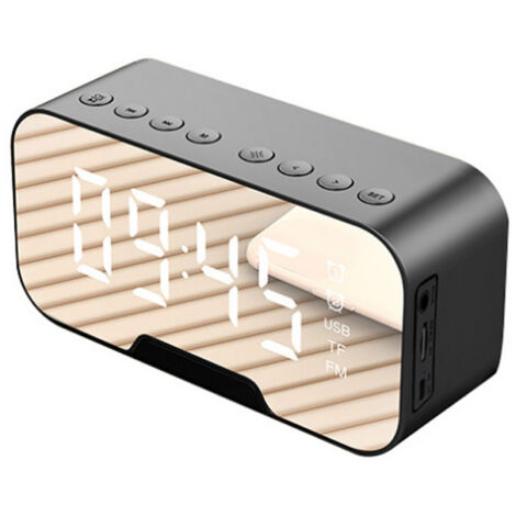 GABRIELLE Orologio multifunzione monoblocco con altoparlante Bluetooth, radio FM e sveglia digitale a specchio con display, ricaricabile, supporto scheda TF, nero