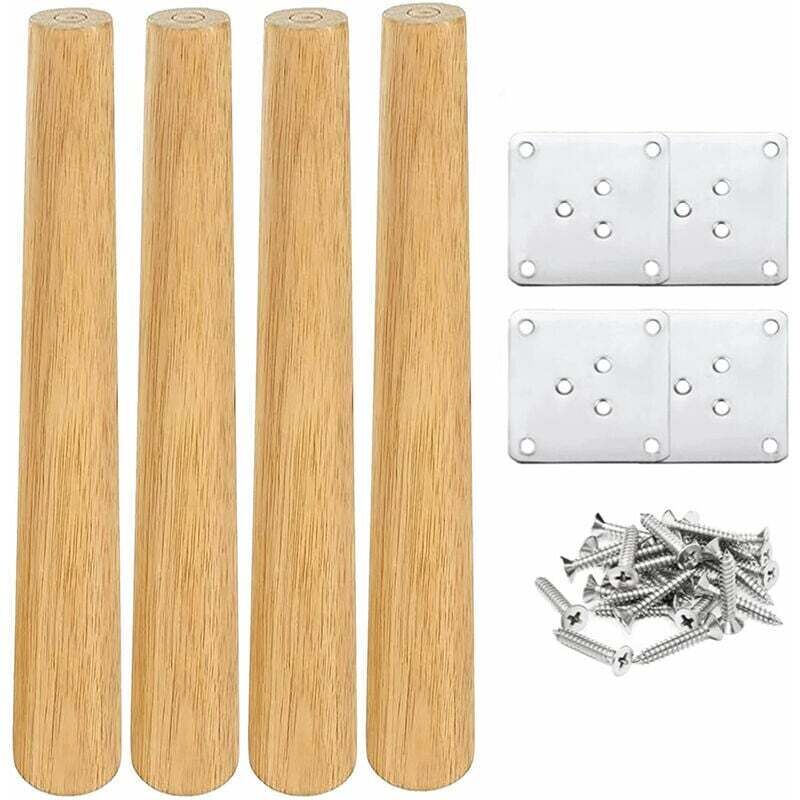 Gabrielle - Pieds De Table En Bois De 30 Cm Lot De 4 Pieds De Meubles En Bois Massif Inclinés Coniques Avec Plaques De Montage Et Vis Pour Canapé-Lit