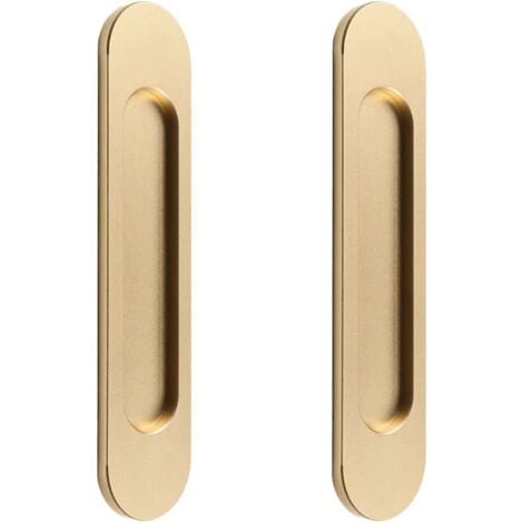 GABRIELLE Poignée de porte coulissante auto-adhésive ovale pour porte coulissante 2 pièces en alliage d'aluminium doré mat affleurant poignée sans poinçon pour porte coulissante de grange Windows Ca