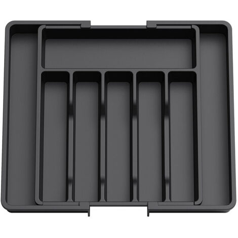 GABRIELLE Portaposate, Portaposate espandibile per cassetti da cucina, Portaposate in plastica per posate, cucchiai, forchette, coltelli, Grande, Nero