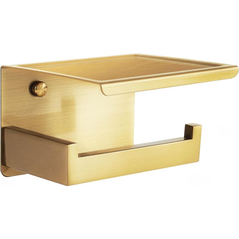 Gabrielle - Porte-rouleau de papier toilette en or brossé avec étagère, porte-papier toilette mural pour salle de bain, acier inoxydable,