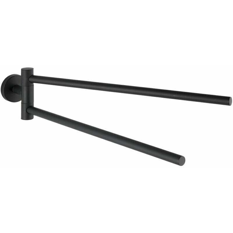 Gabrielle - Porte Serviette Salle de Bain mural , Barre porte-serviettes mural avec 2 bras mobiles, Acier Inox, 5,5x9x43 cm, Noir mat
