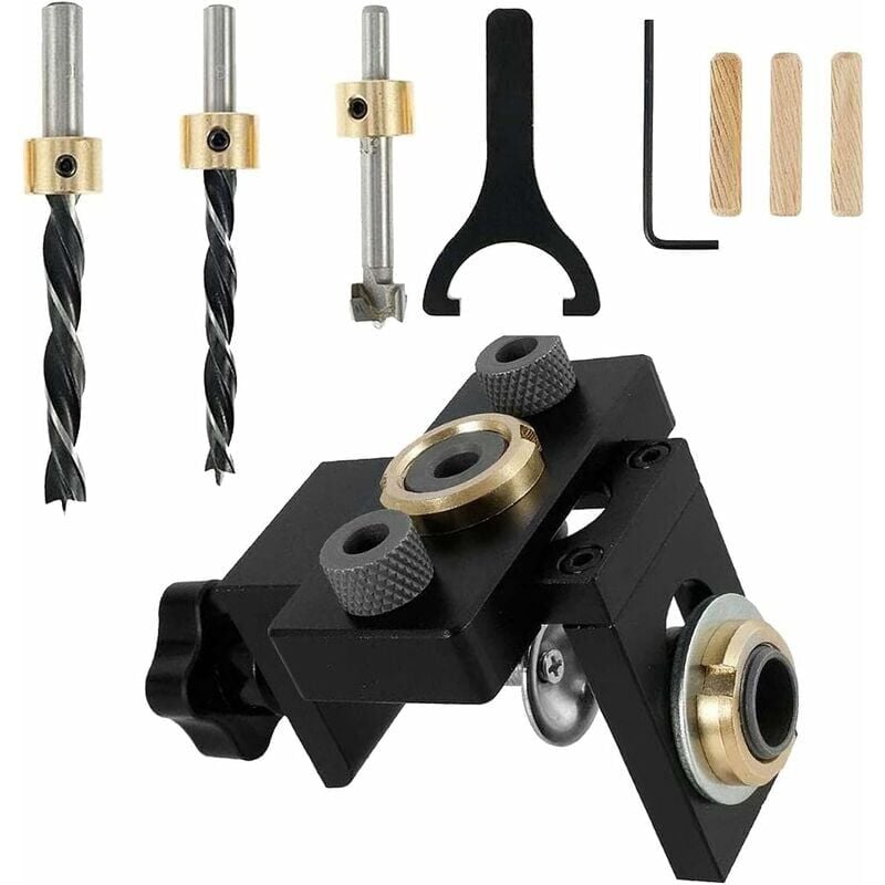 Positioning Jig Set, 3-in-1 Straight Hole Locator, Adjustable Drill Guide, Punch Locator for Carpentry Joinery System (a) - Gabrielle