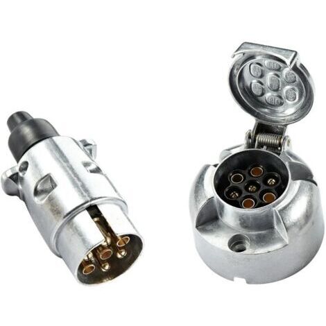 GABRIELLE Prise Remorque Métal et Fiche Électrique remorque, Prise Attelage 7 Broches Femelle 12V Connecteur Prise Remorque Male 7 Broches Alliage D'aluminium Étanche pour Camion RV Bateau -