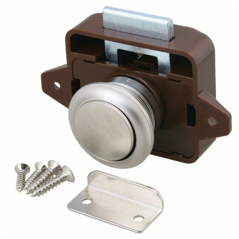 GABRIELLE Push Button Cabinet Latch for Motorhome, Camper, Caravan, Brown, Silver