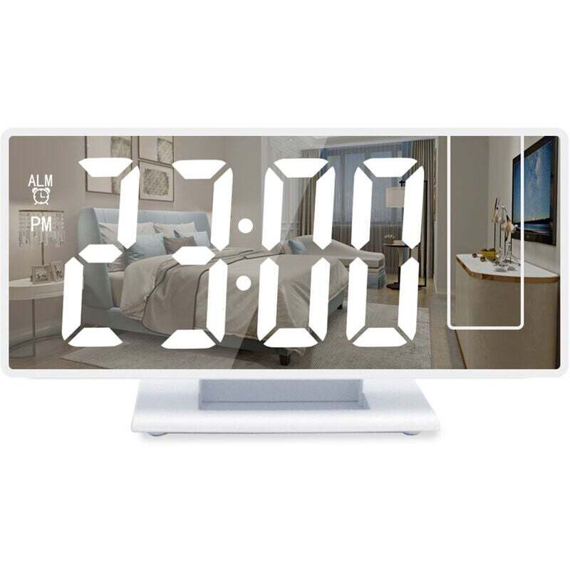 Gabrielle - Réveil numérique, Réveil à projection pour gros dormeurs, Horloge numérique pour chambre à coucher avec grand écran led, 12/24H, Port de