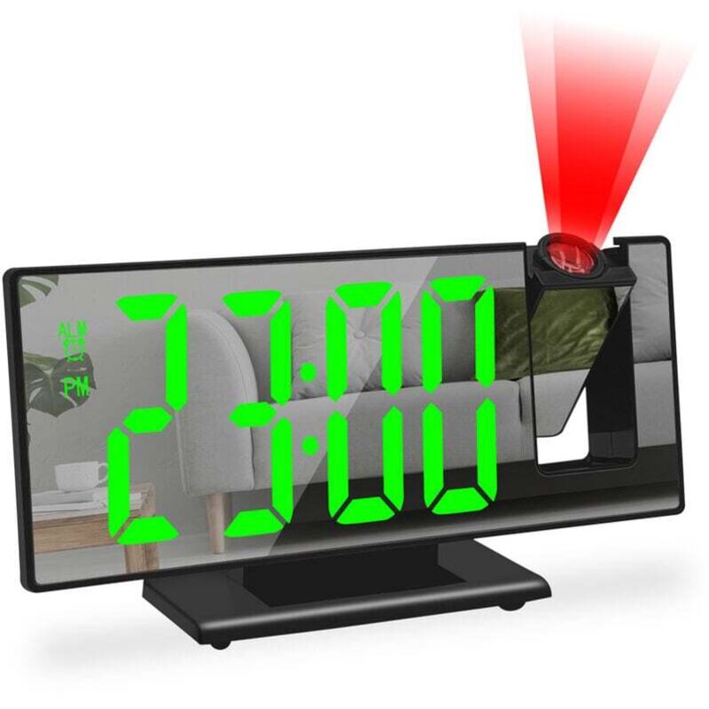 Gabrielle - Réveil numérique, Réveil à projection pour gros dormeurs, Horloge numérique pour chambre à coucher avec grand écran led, 12/24H, Port de