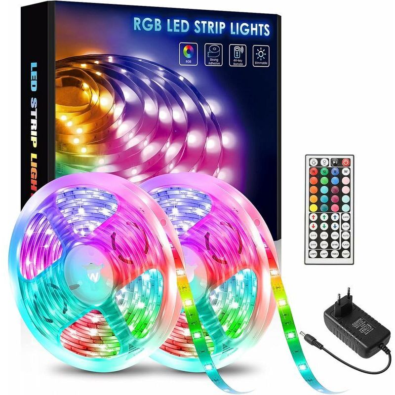 20m(10mx2) Bande Led Rgb Bande Lumineuse Flexible Multicolore Avec Télécommande à 44 Touches, Synchroniser Avec La Musique, Pour Fête Décor Pour La
