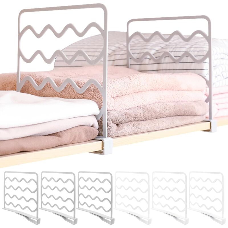 Gabrielle - Séparateurs d'étagères 6 pièces, étagères de rangement de garde-robe en plastique, pièces de rangement de vêtements de garde-robe pour