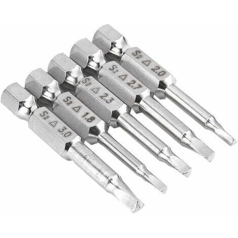 GABRIELLE Set di 5 punte per cacciavite a testa triangolare magnetica in acciaio S2 da 1,8 mm, 2 mm, 2,3 mm, 2,7 mm, 3 mm, gambo esagonale da 6,35 mm, lunghezza 50 mm