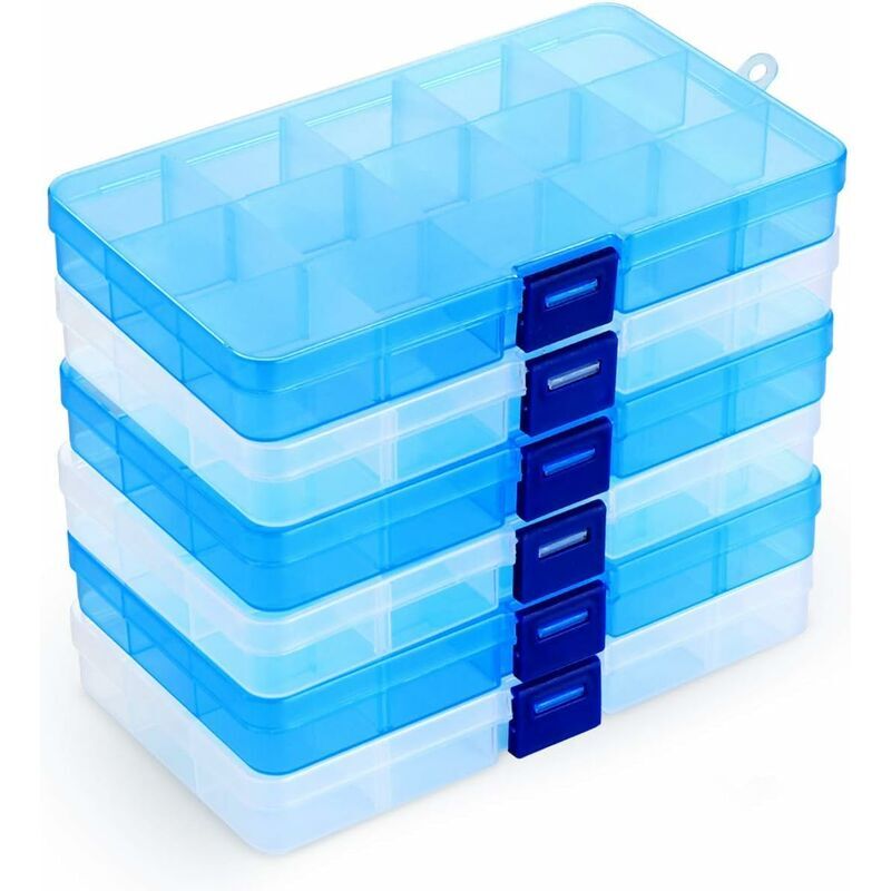 Gabrielle - Set of 6 Plastic Storage Boxes, 15 Grid Dividers with Adjustable Compartments, Organizer Box, Storage Container for Necklace, Earrings,