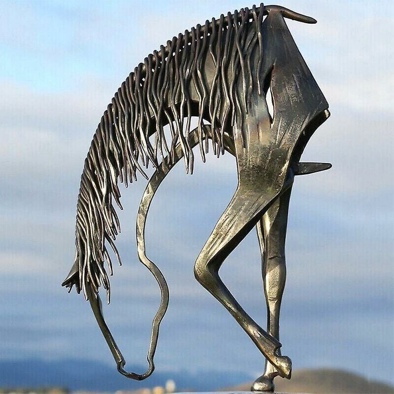 Gabrielle - Statue de cheval en métal Sculpture maison ornement de jardin Figurine décor Art artisanat cadeau (fourrager)