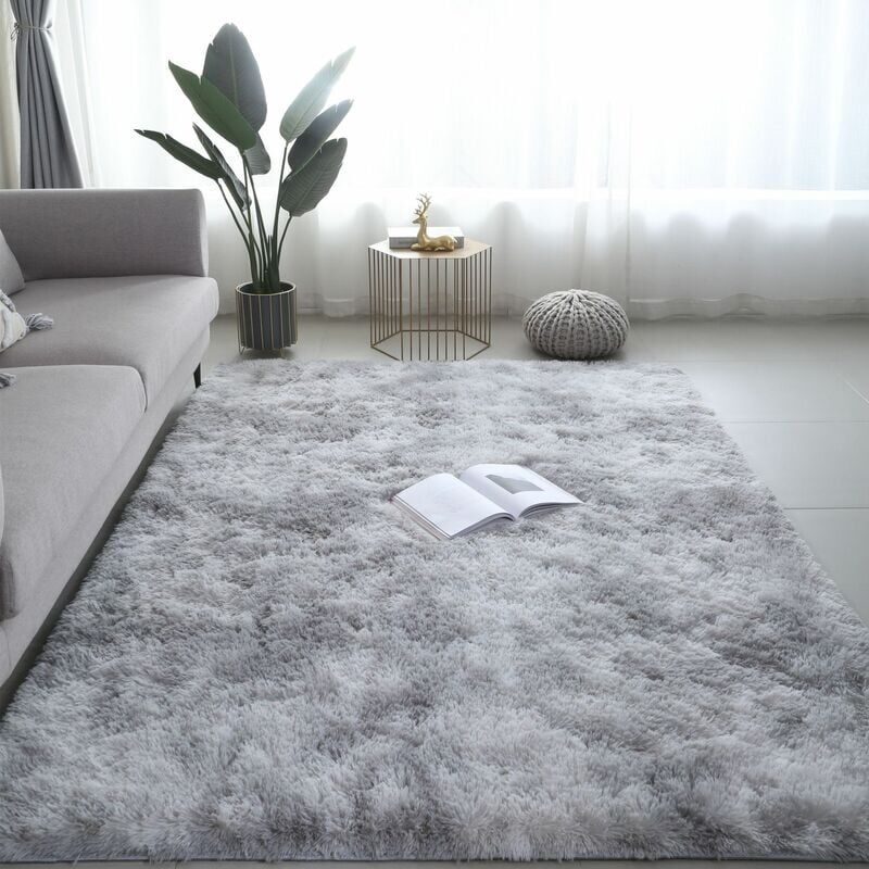 Tapis de Salon Shaggy 160 x 230cm en Peluche Gris Fibre de Polypropylène Souple Tapis Antidérapante - Gabrielle