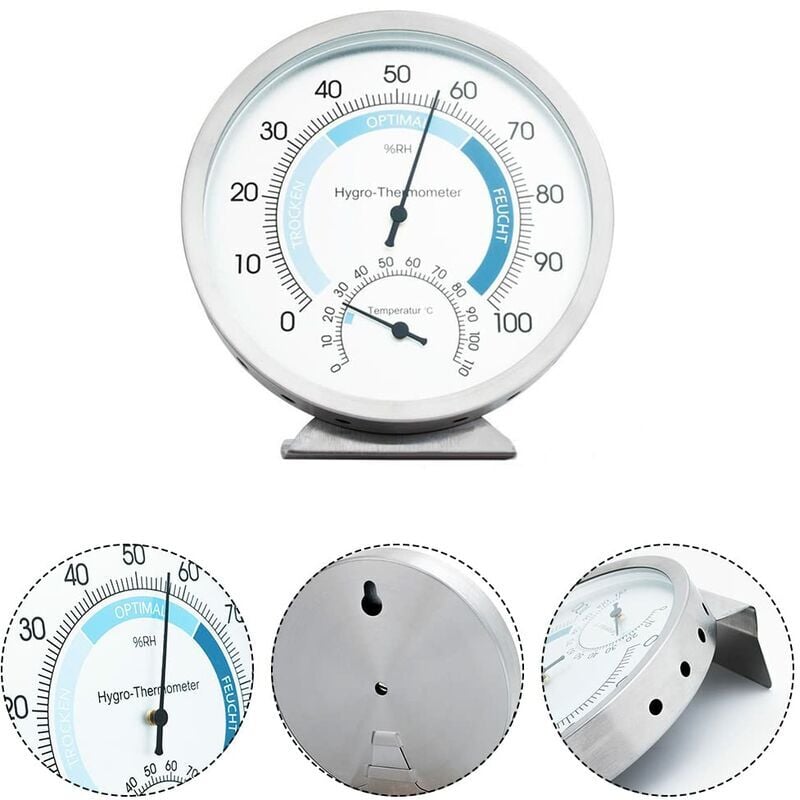 Gabrielle - Thermomètre rond et hygromètre, thermomètre hygromètre avec support, station météo, thermomètre d'intérieur barométrique, mesure de